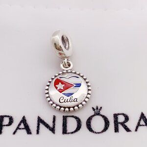 Pandora Cuba Flag Exclusive Dangle Charm Pendant, S925 Sterling Silver Jewelry